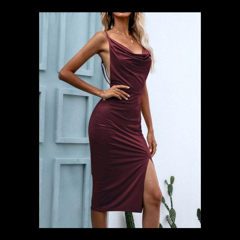 Shein Backless Draped Front Slit Bodycon Dress